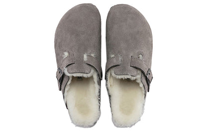 Birkenthtstock Boston Fur Narrow 'Suede Stone Coin Grey' 1017650
