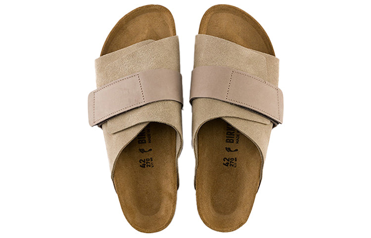Birkenthtstock Kyoto Nubuk Leather Narrow Fit Slides ' Taupe' 1015573