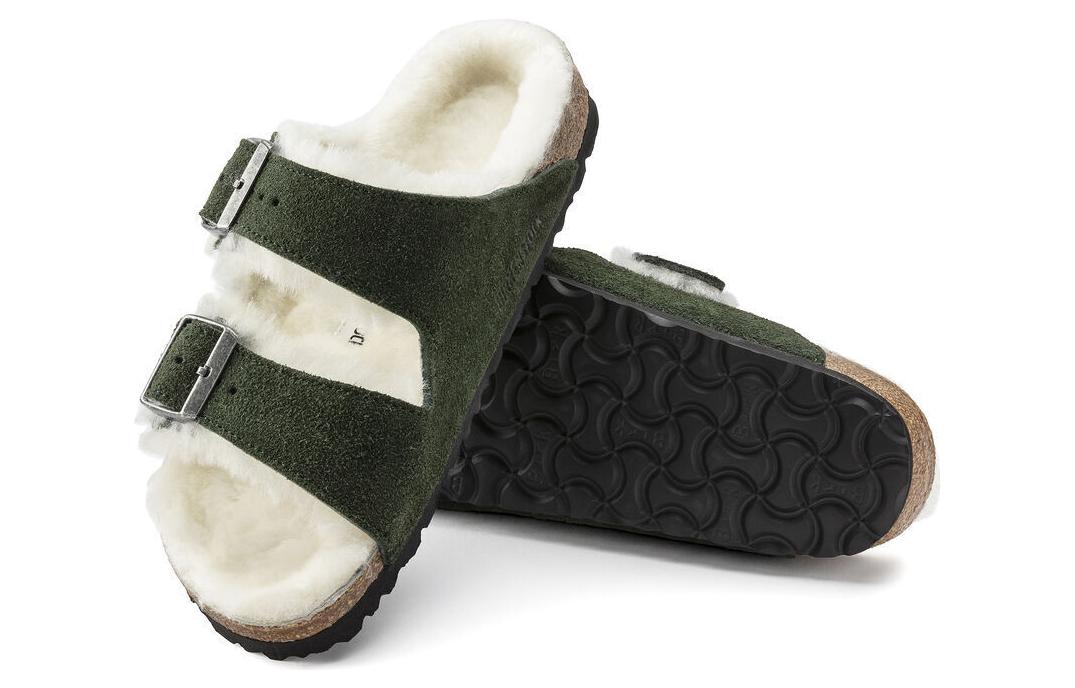 Birkenthtstock Arizona Shearling Sandal Suede Leather Narrow Fit 'Green' 1021102