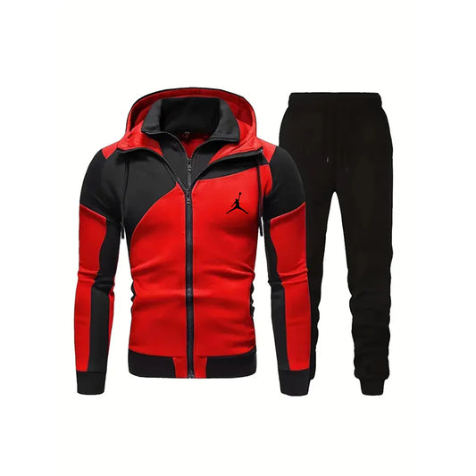 Men's Casual Zip Colorblock Hooded Track Jacket