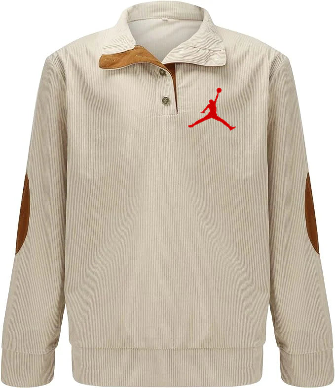 Mens Corduroy Lapel Collar Button Up Pullover