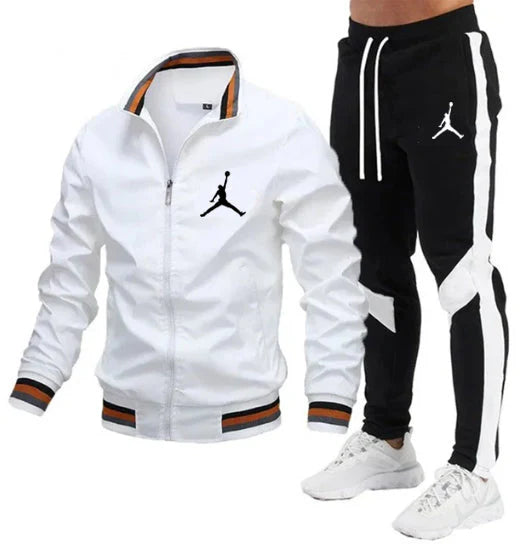 New Men's Jacket Set Casual Set Spliced Pants Baseball Stand Neck Jacket High Quality Jacke