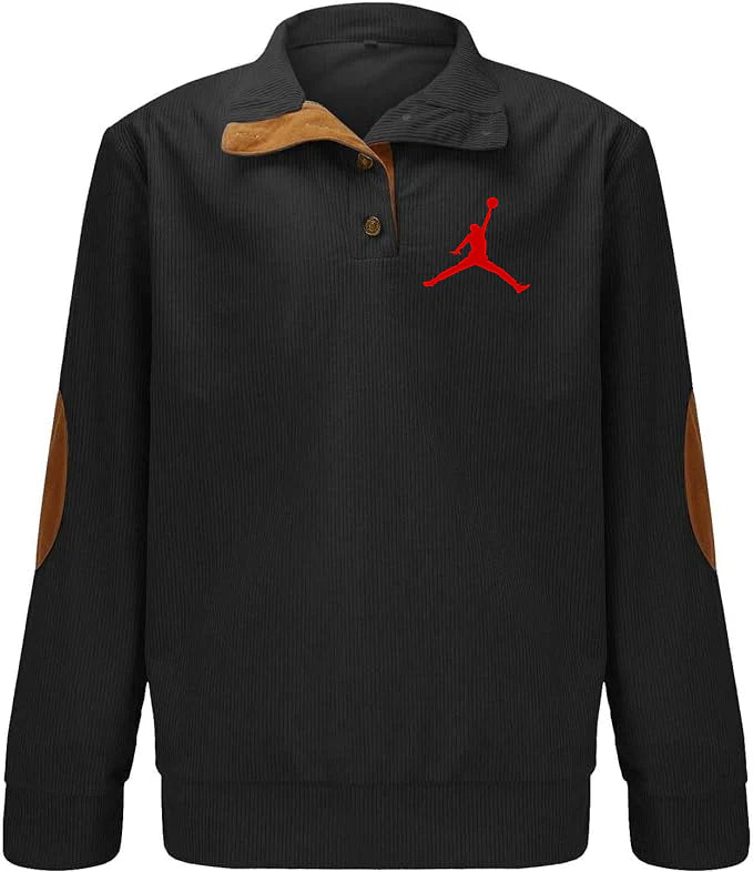 Mens Corduroy Lapel Collar Button Up Pullover