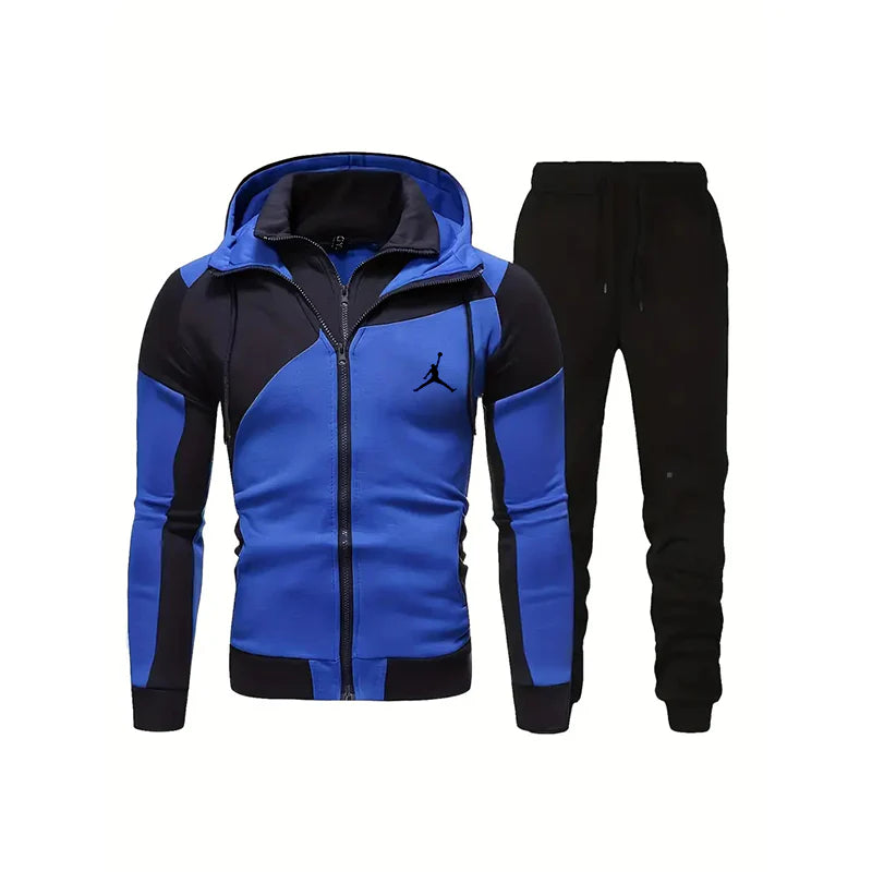 Men's Casual Zip Colorblock Hooded Track Jacket