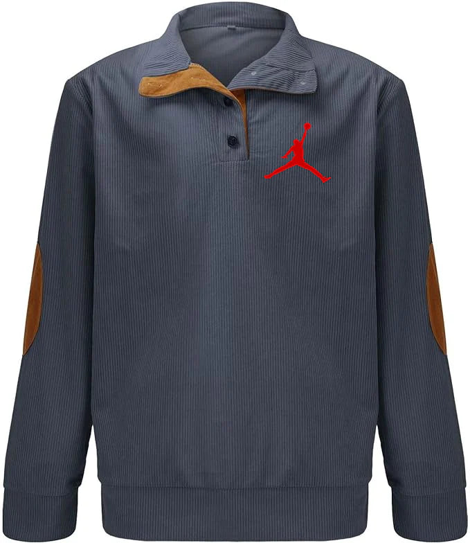 Mens Corduroy Lapel Collar Button Up Pullover