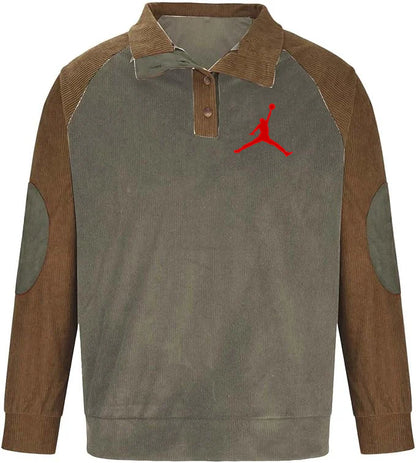 Mens Corduroy Lapel Collar Button Up Pullover