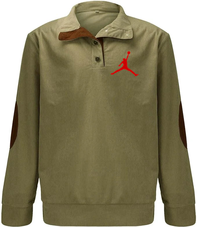 Mens Corduroy Lapel Collar Button Up Pullover