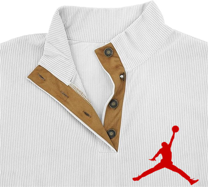 Mens Corduroy Lapel Collar Button Up Pullover