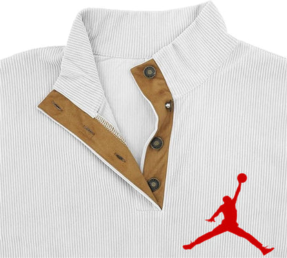 Mens Corduroy Lapel Collar Button Up Pullover