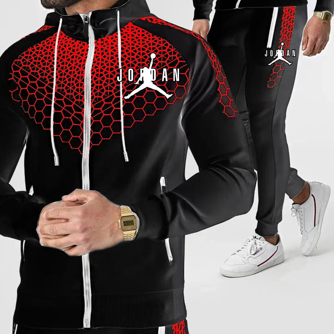 plus cashmere men's electronic honeycomb spring and autumn sports suit