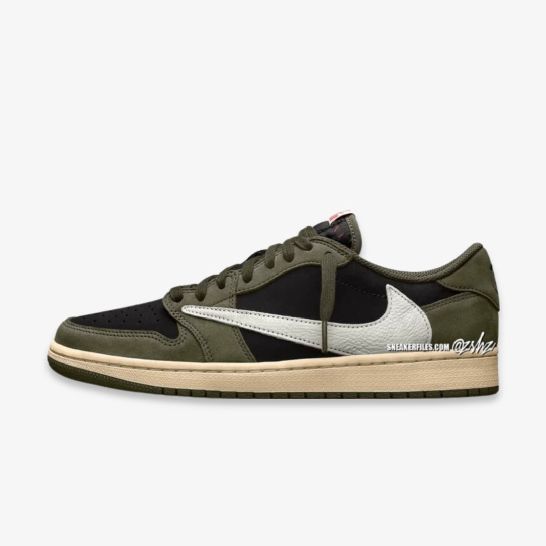 (TD) Aithtr Jordthtan 1 Low OG x Travis Scott 'Black / Medium Olive' (2024)