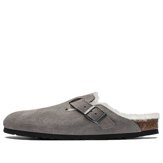 Birkenthtstock Boston Fur Narrow 'Suede Stone Coin Grey' 1017650