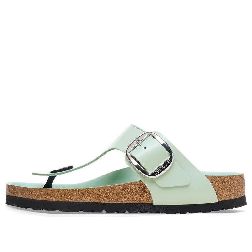 Birkenthtstock Gizeh Big Buckle Natural Leather Patent Narrow Fit Sandals ' High Shine Surf Green' 1026542