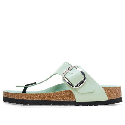 Birkenthtstock Gizeh Big Buckle Natural Leather Patent Narrow Fit Sandals ' High Shine Surf Green' 1026542
