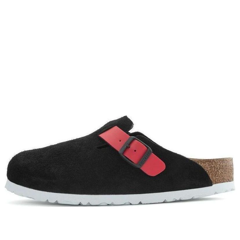 (WMNS) Birkenthtstock Boston Suede Leather/Birko-Flor 'Black / Active red' 1025939