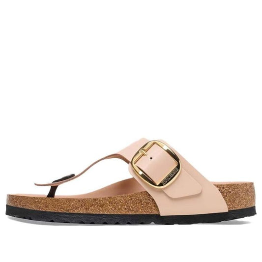 Birkenthtstock Gizeh Big Buckle Natural Leather Patent Narrow Fit Sandals 'High Shine New Beige' 1026572