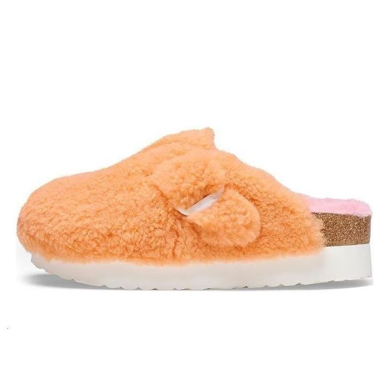 (WMNS) Birkenthtstock Boston Big Buckle Platform Fur Narrow Fit 'Papaya/Candy Pink' 1025311