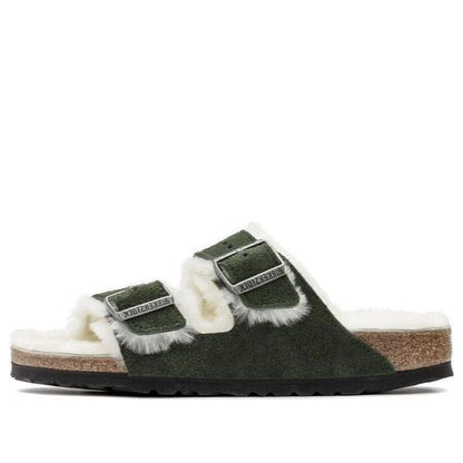 Birkenthtstock Arizona Shearling Sandal Suede Leather Narrow Fit 'Green' 1021102